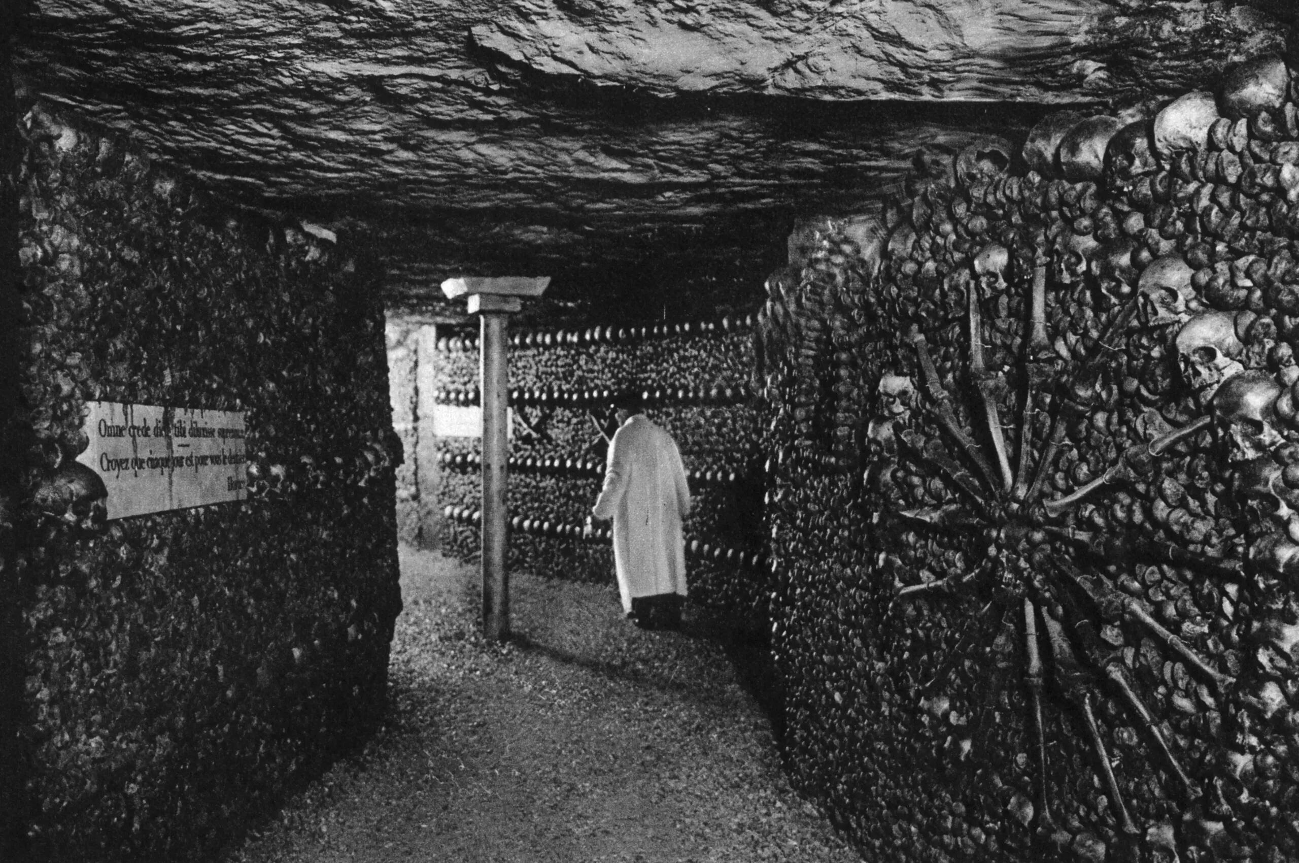 Underground passage in the Paris Catacombs